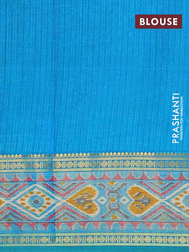 Semi tussar saree green and dual shade of teal bluish green with allover ikat weaves and zari woven border