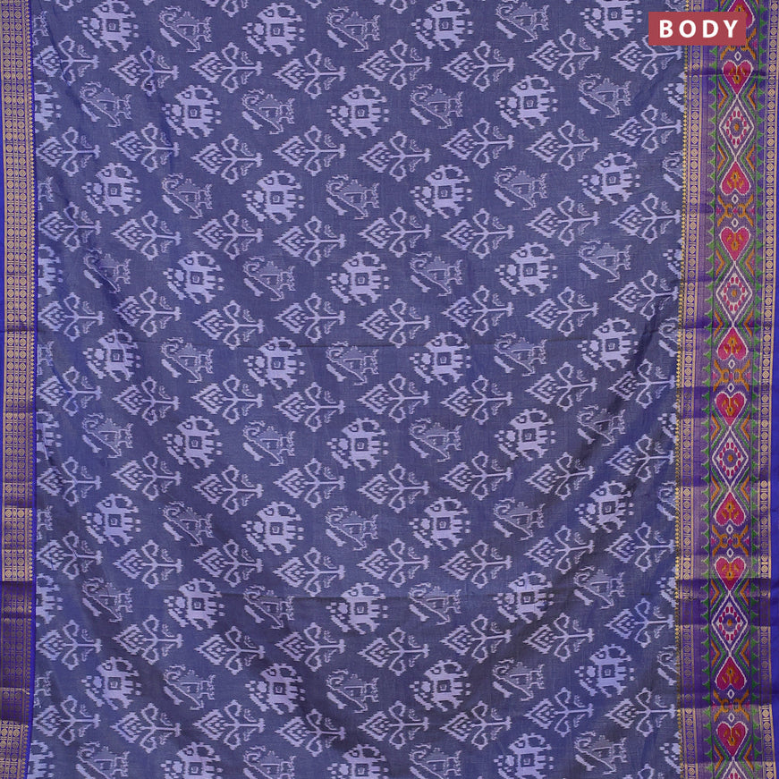 Semi tussar saree dual shade of grey and blue with allover ikat weaves and zari woven border