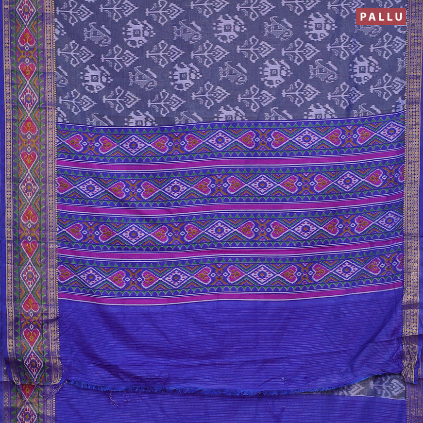 Semi tussar saree dual shade of grey and blue with allover ikat weaves and zari woven border