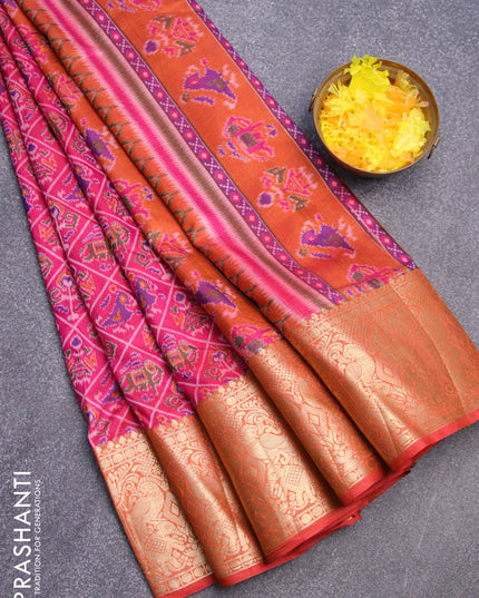Semi tussar saree dual shade of pink and rustic orange with allover ikat weaves and zari woven border