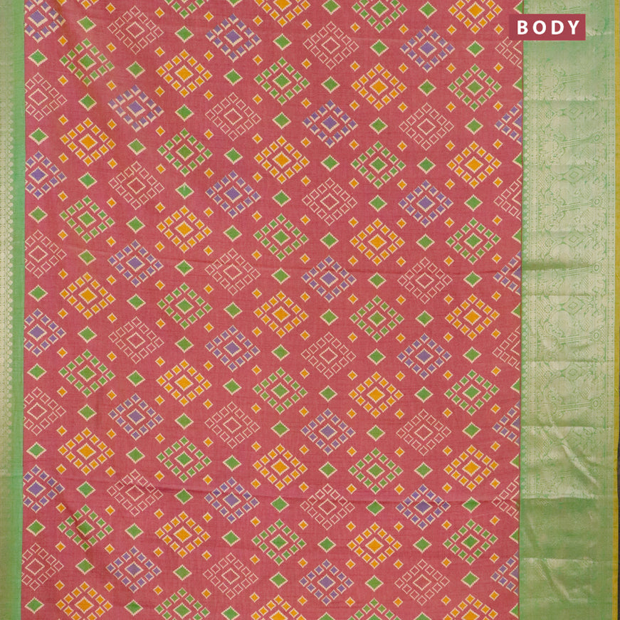 Semi tussar saree dual shade of purple and green with allover ikat weaves and zari woven border