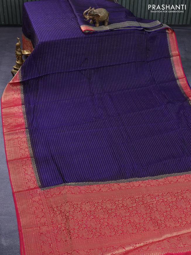 Dola silk saree navy blue and pink with allover zari stripe weaves and zari woven border & zari butta blouse