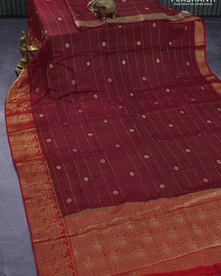 Dola silk saree maroon and red with allover zari stripes & butta weaves and zari woven border & zari butta blouse