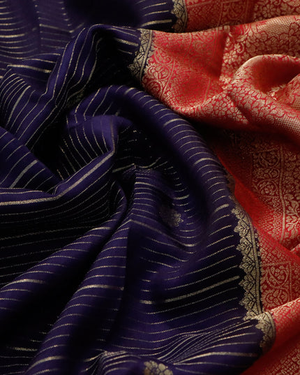 Dola silk saree navy blue and pink with allover zari stripes & butta weaves and zari woven border & zari butta blouse