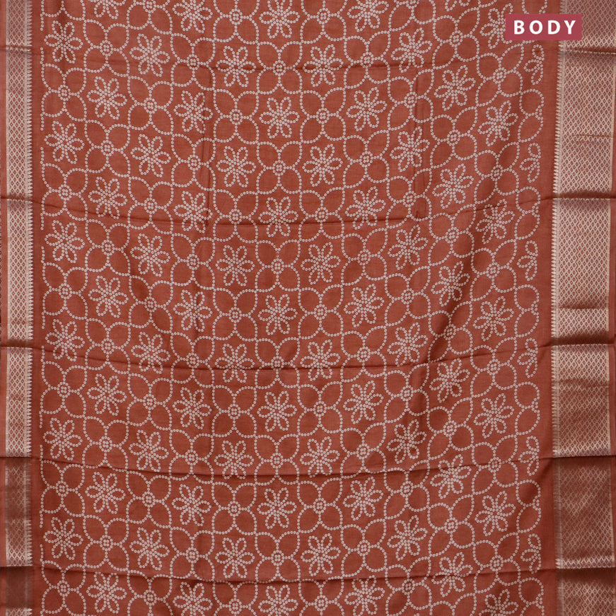 Semi dola saree brown with allover bandhani prints and zari woven border