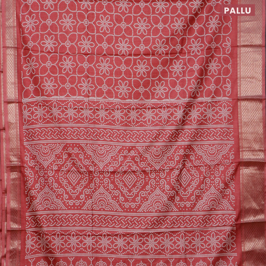 Semi dola saree peach pink with allover bandhani prints and zari woven border