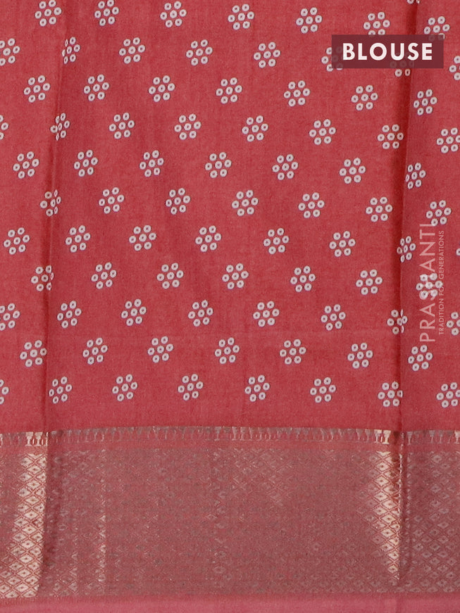 Semi dola saree peach pink with allover bandhani prints and zari woven border