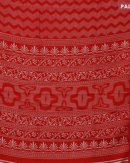 Semi dola saree red with allover geometric prints and zari woven border