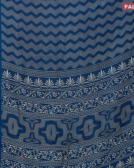 Semi dola saree peacock blue with allover geometric prints and zari woven border