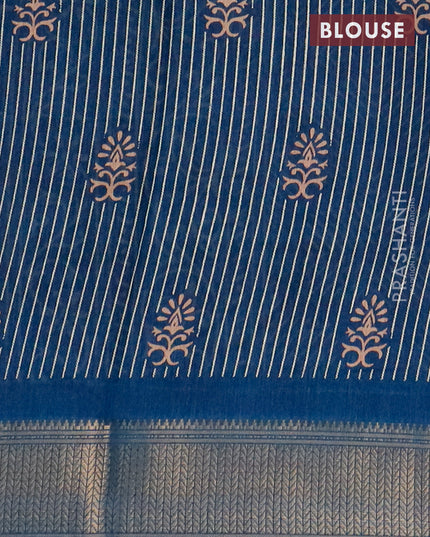 Semi dola saree peacock blue with allover geometric prints and zari woven border