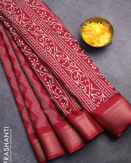 Semi dola saree maroon with allover geometric prints and zari woven border