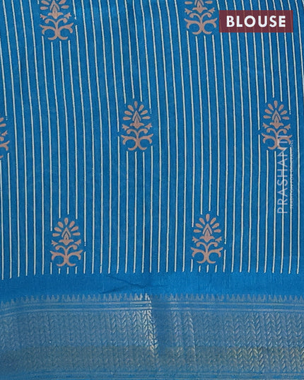 Semi dola saree cs blue with allover geometric prints and zari woven border