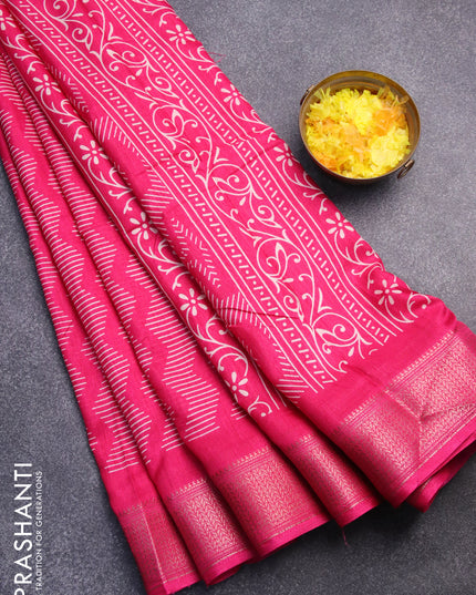 Semi dola saree pink with allover geometric prints and zari woven border