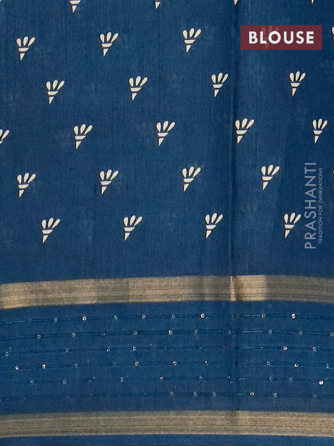 Semi dola saree peacock blue with allover prints and zari woven sequin work border