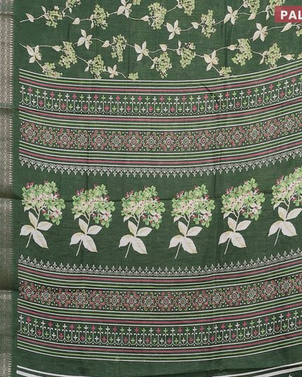 Semi dola saree green with allover floral ptrints and zari woven border