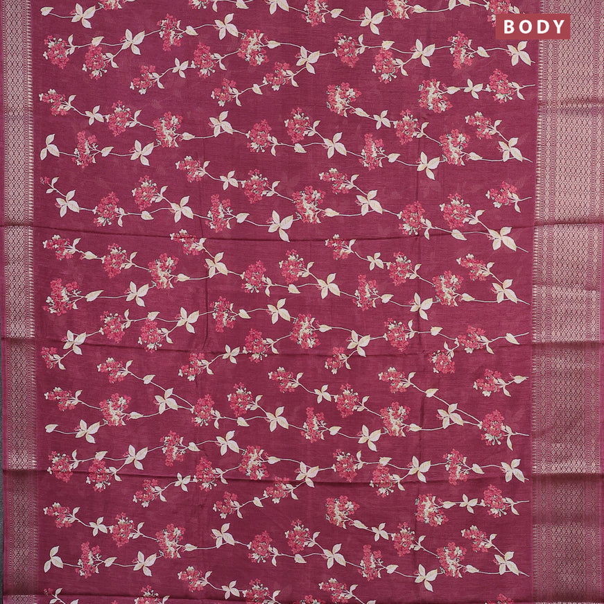 Semi dola saree maroon shade with allover floral ptrints and zari woven border