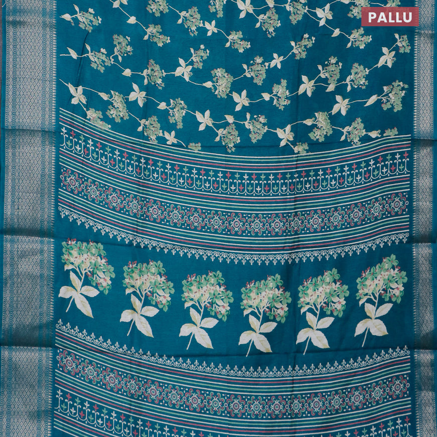 Semi dola saree peacock green with allover floral ptrints and zari woven border