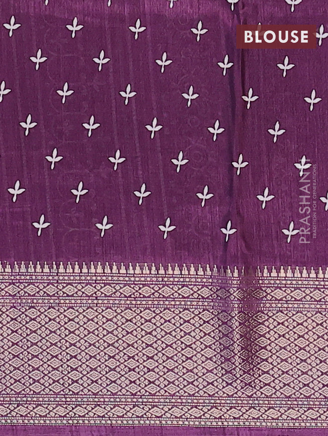 Semi dola saree deep purple with allover floral ptrints and zari woven border