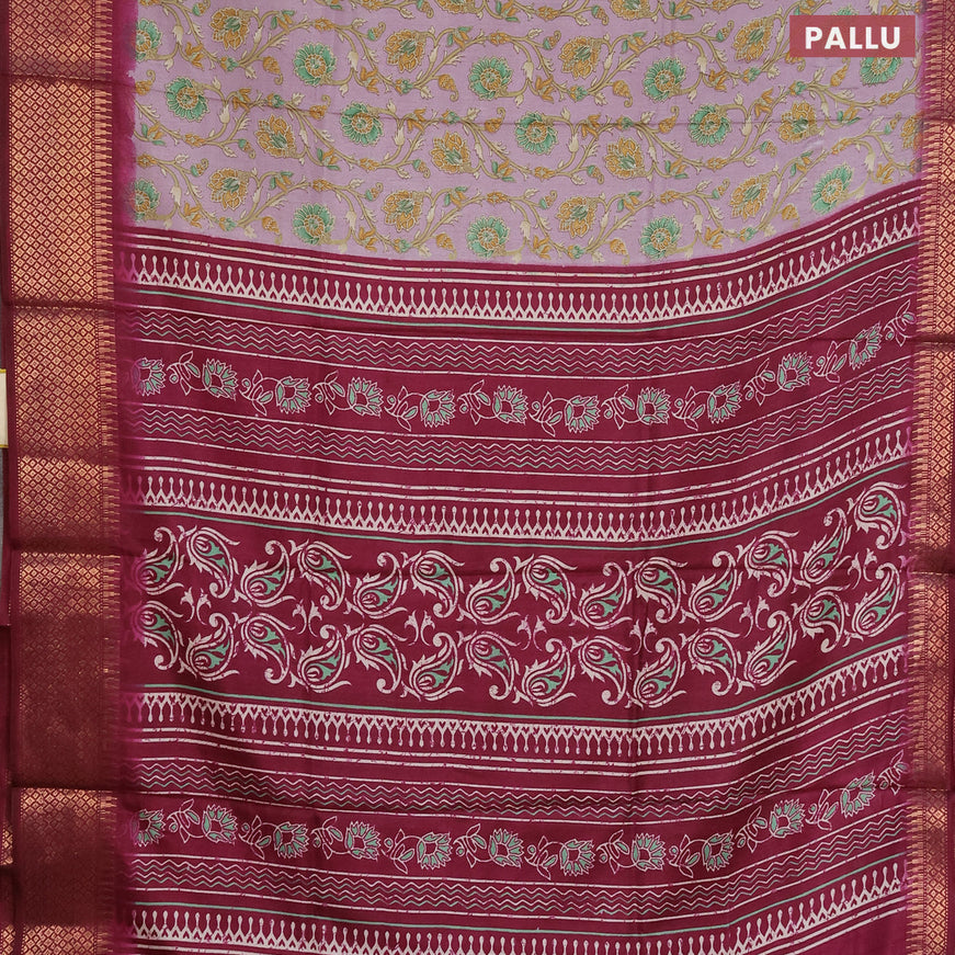 Semi dola saree pastel purple and deep purple with allover prints and zari woven border