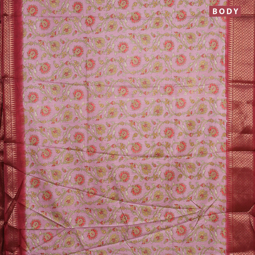 Semi dola saree pastel pink and maroon with allover prints and zari woven border