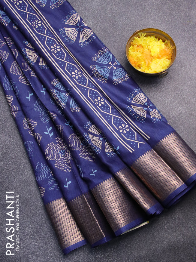 Semi dola saree blue with allover prints and zari woven border
