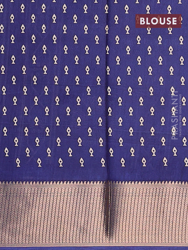 Semi dola saree blue with allover prints and zari woven border