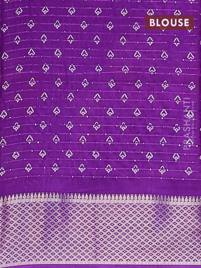 Semi dola saree violet with allover leaf prints & sequin work and zari woven border