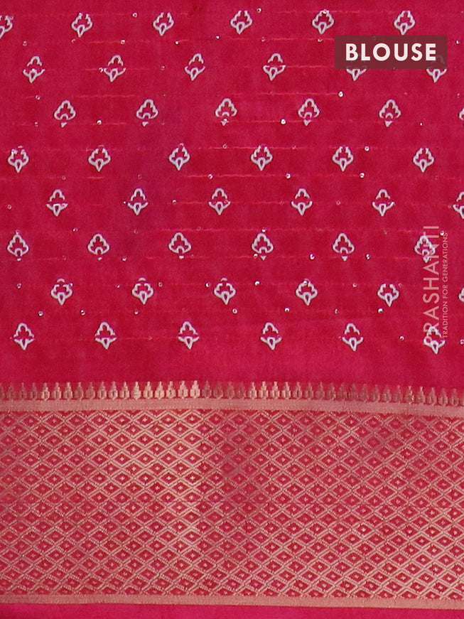 Semi dola saree pink with allover leaf prints & sequin work and zari woven border