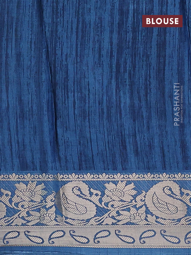 Semi dola saree off white and cs blue with allover leaf prints and zari woven border