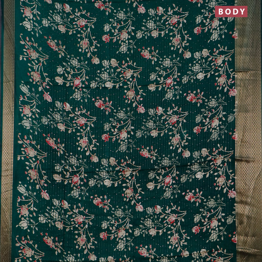 Semi dola saree green with allover floral prints & sequin work and zari woven border