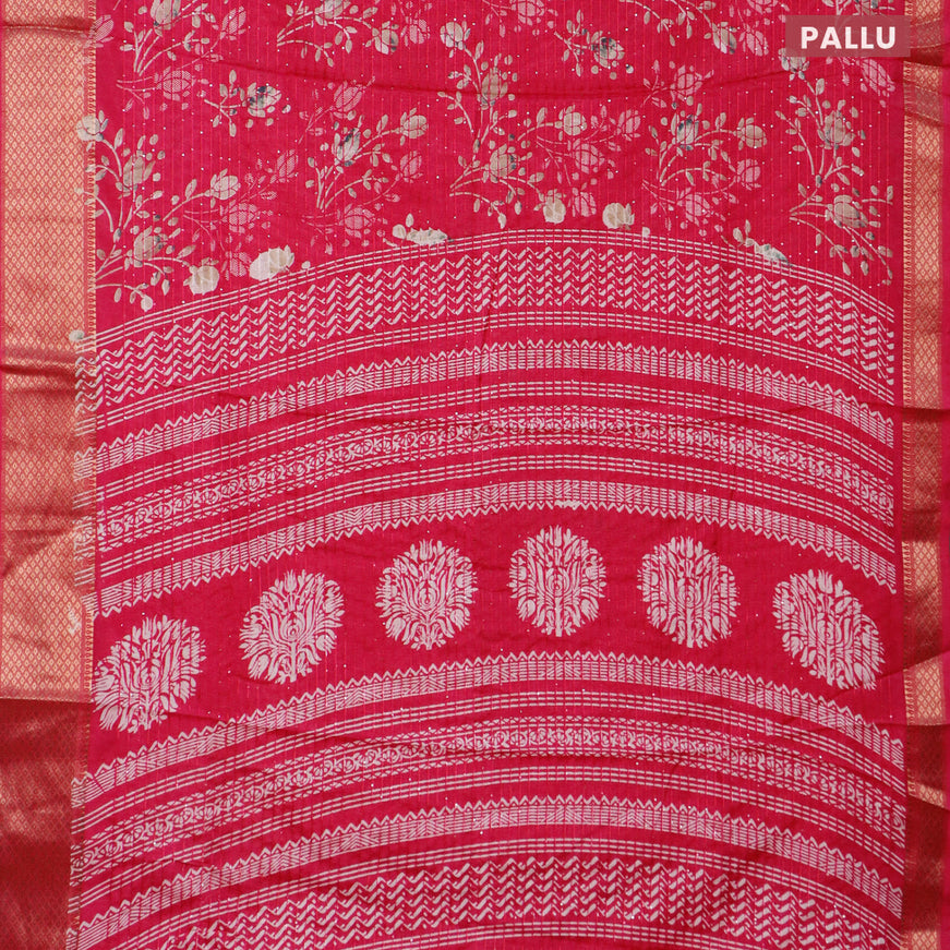 Semi dola saree pink with allover floral prints & sequin work and zari woven border