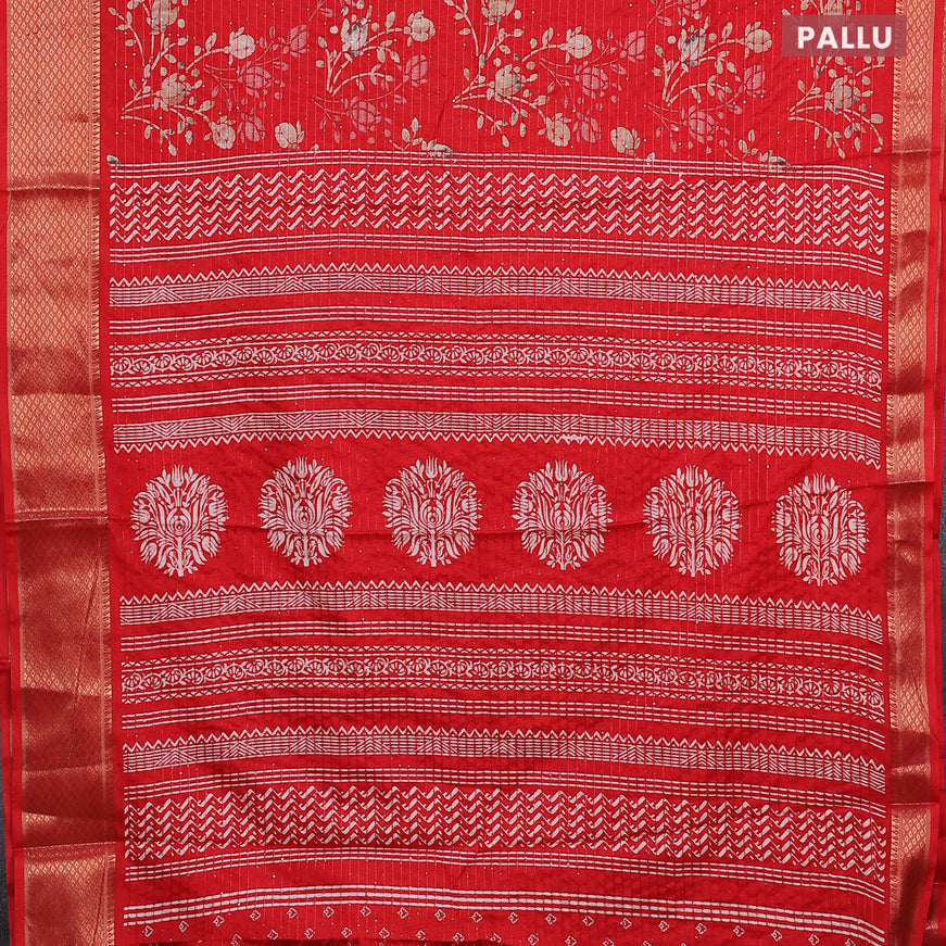 Semi dola saree red with allover floral prints & sequin work and zari woven border