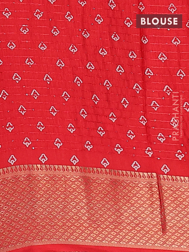 Semi dola saree red with allover floral prints & sequin work and zari woven border
