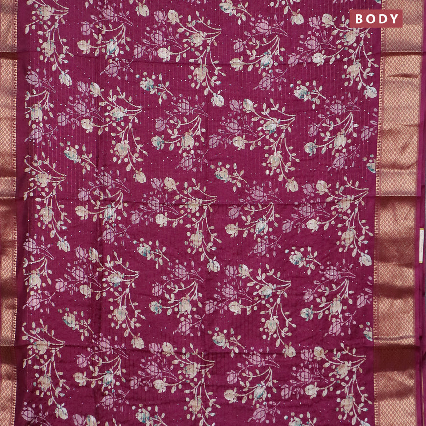 Semi dola saree deep purple with allover floral prints & sequin work and zari woven border