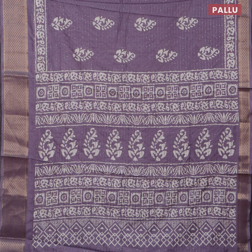 Semi dola saree violet shade with batik prints & sequin work and zari woven border