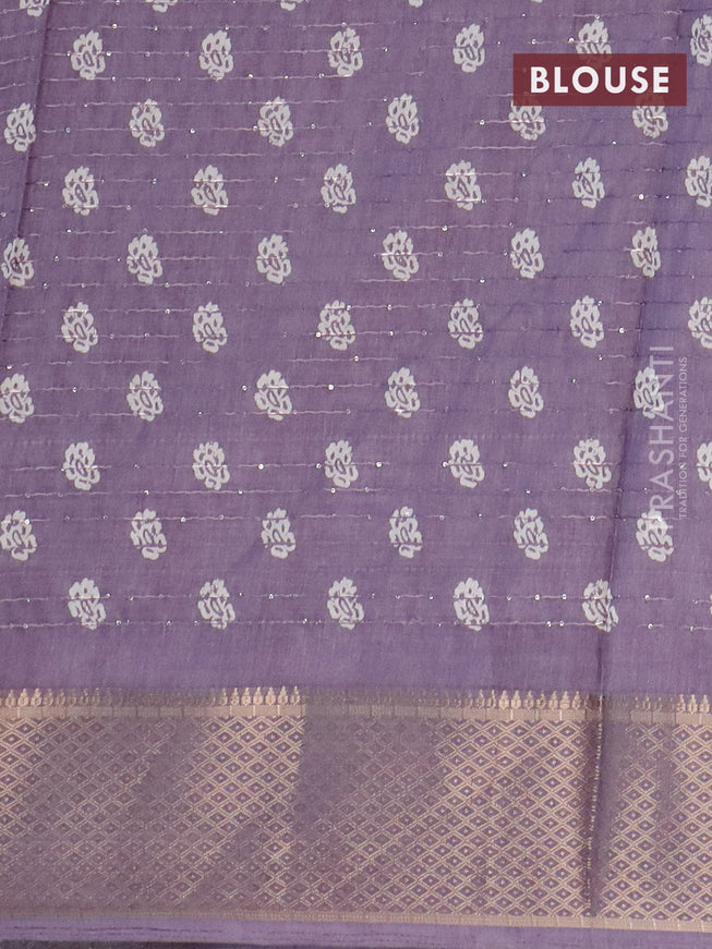 Semi dola saree violet shade with batik prints & sequin work and zari woven border