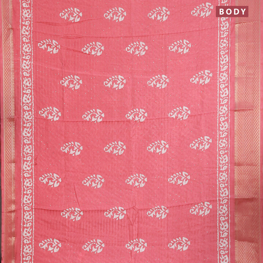 Semi dola saree pink shade with batik prints & sequin work and zari woven border