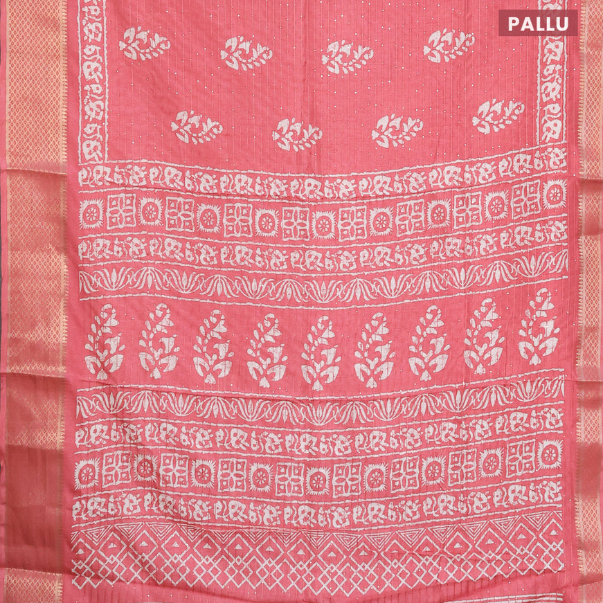 Semi dola saree pink shade with batik prints & sequin work and zari woven border