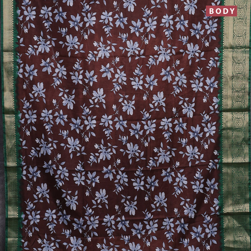 Semi dola saree brown and green with allover floral prints and zari woven border