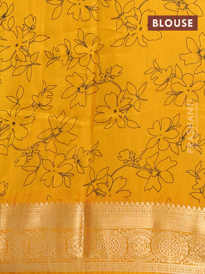 Semi dola saree violet and mustard yellow with allover floral prints and zari woven border