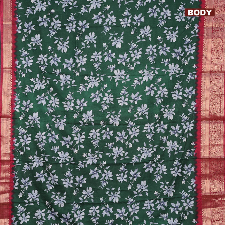 Semi dola saree green and maroon with allover floral prints and zari woven border