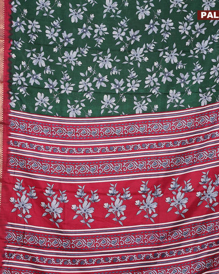 Semi dola saree green and maroon with allover floral prints and zari woven border