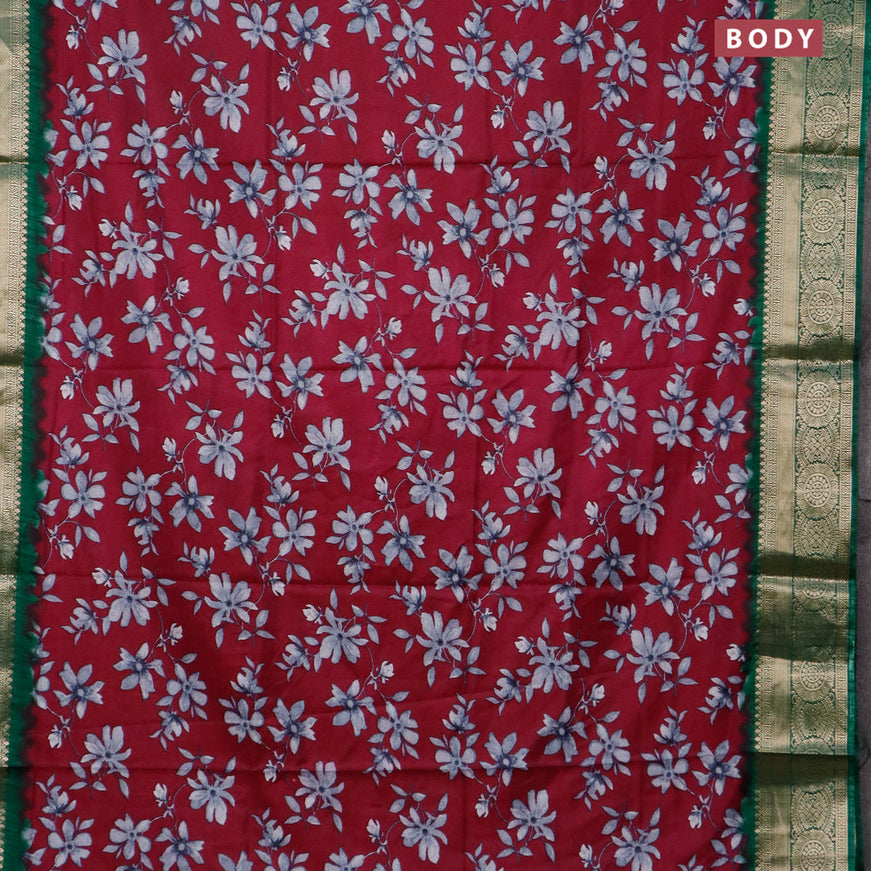 Semi dola saree deep purple and green with allover floral prints and zari woven border