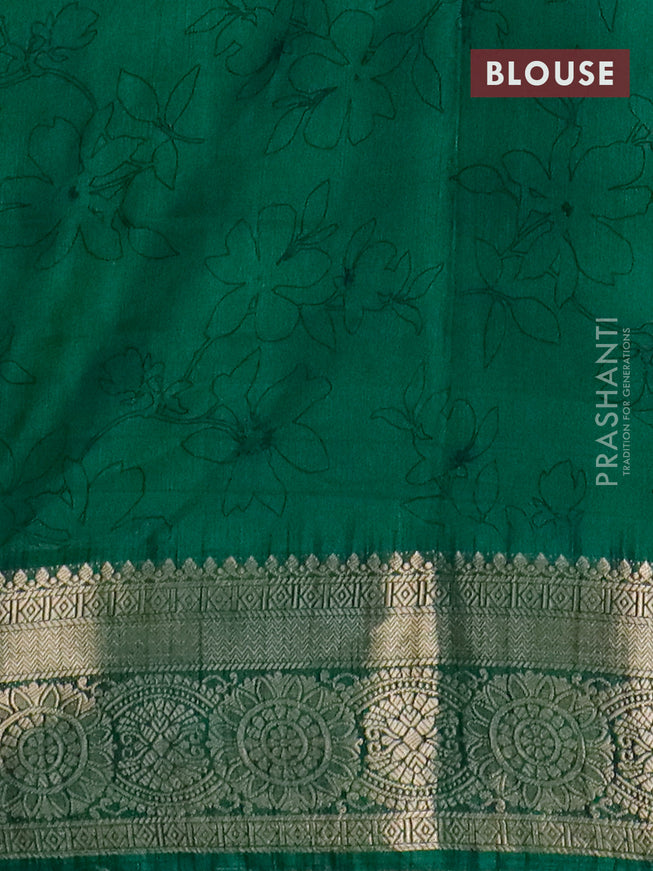 Semi dola saree deep purple and green with allover floral prints and zari woven border