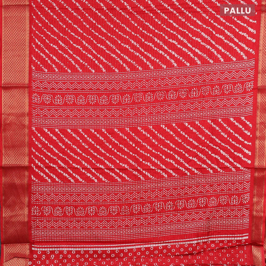 Semi dola saree red with allover shibori prints & sequin work and zari woven border