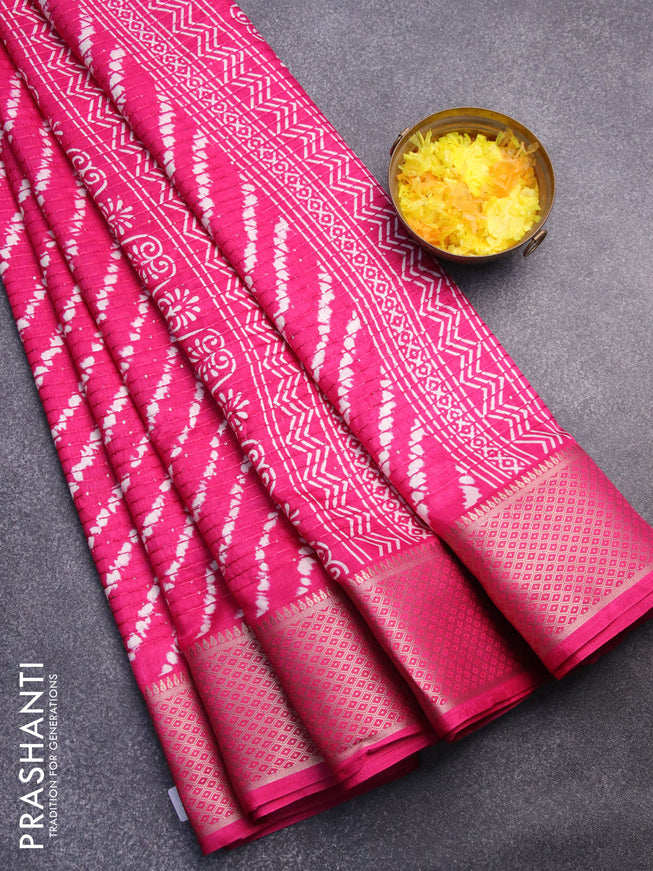 Semi dola saree pink with allover shibori prints & sequin work and zari woven border