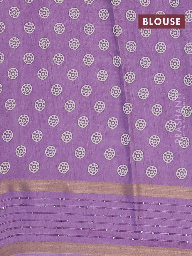 Semi dola saree lavender shade with allover prints and zari woven sequin work border