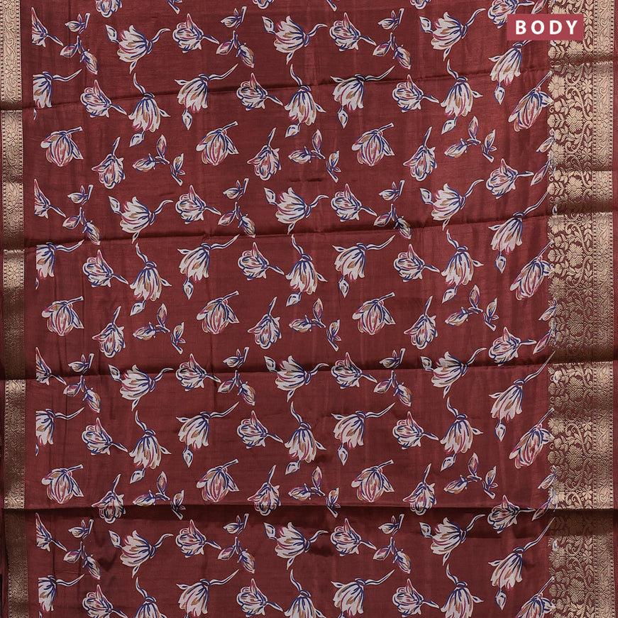 Semi dola saree brown with allover floral prints and zari woven border