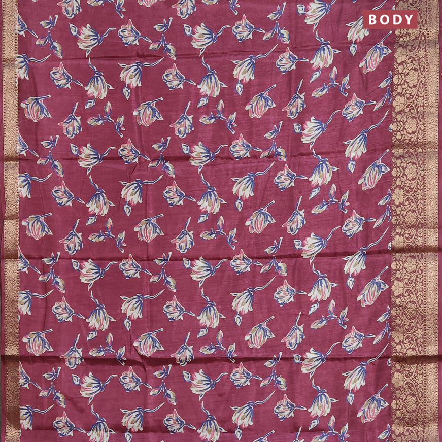Semi dola saree maroon with allover floral prints and zari woven border