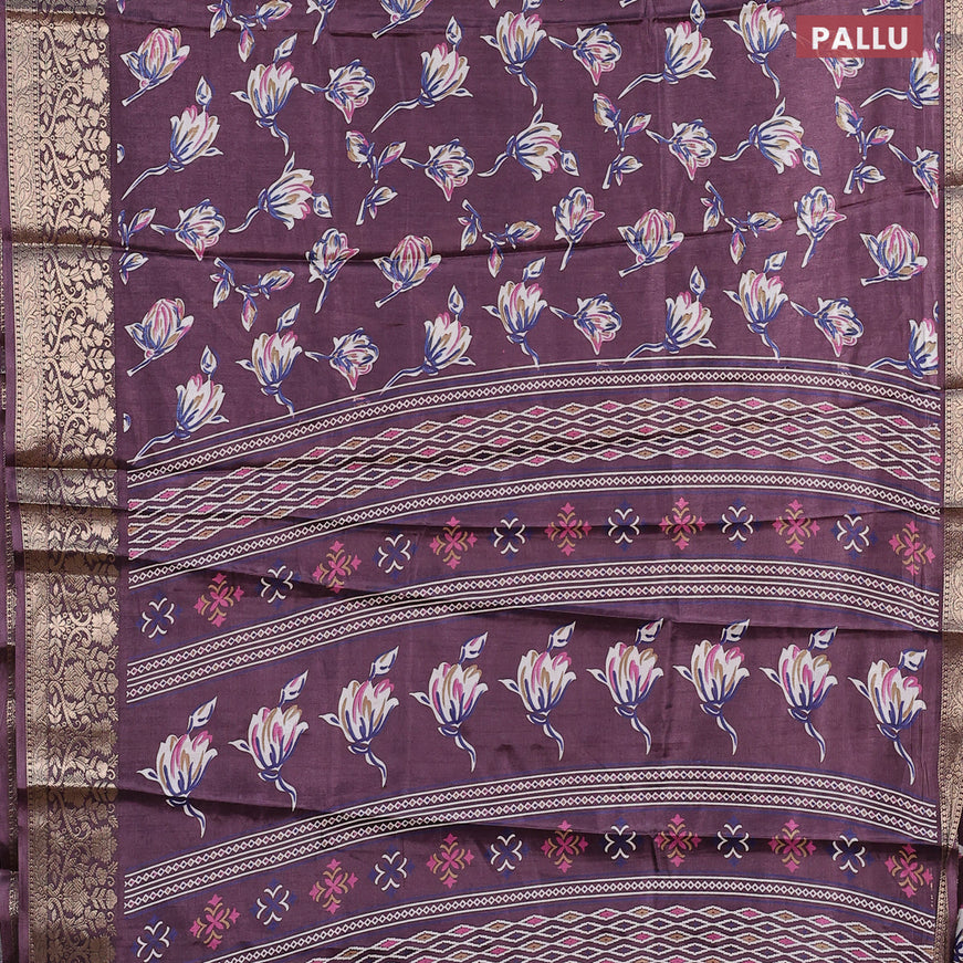 Semi dola saree wine shade with allover floral prints and zari woven border